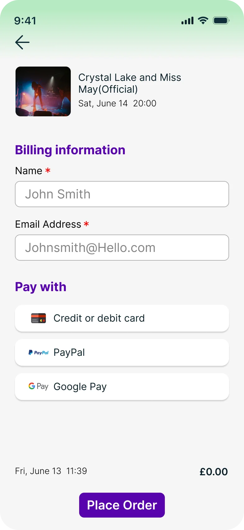Hevywave billing information screen