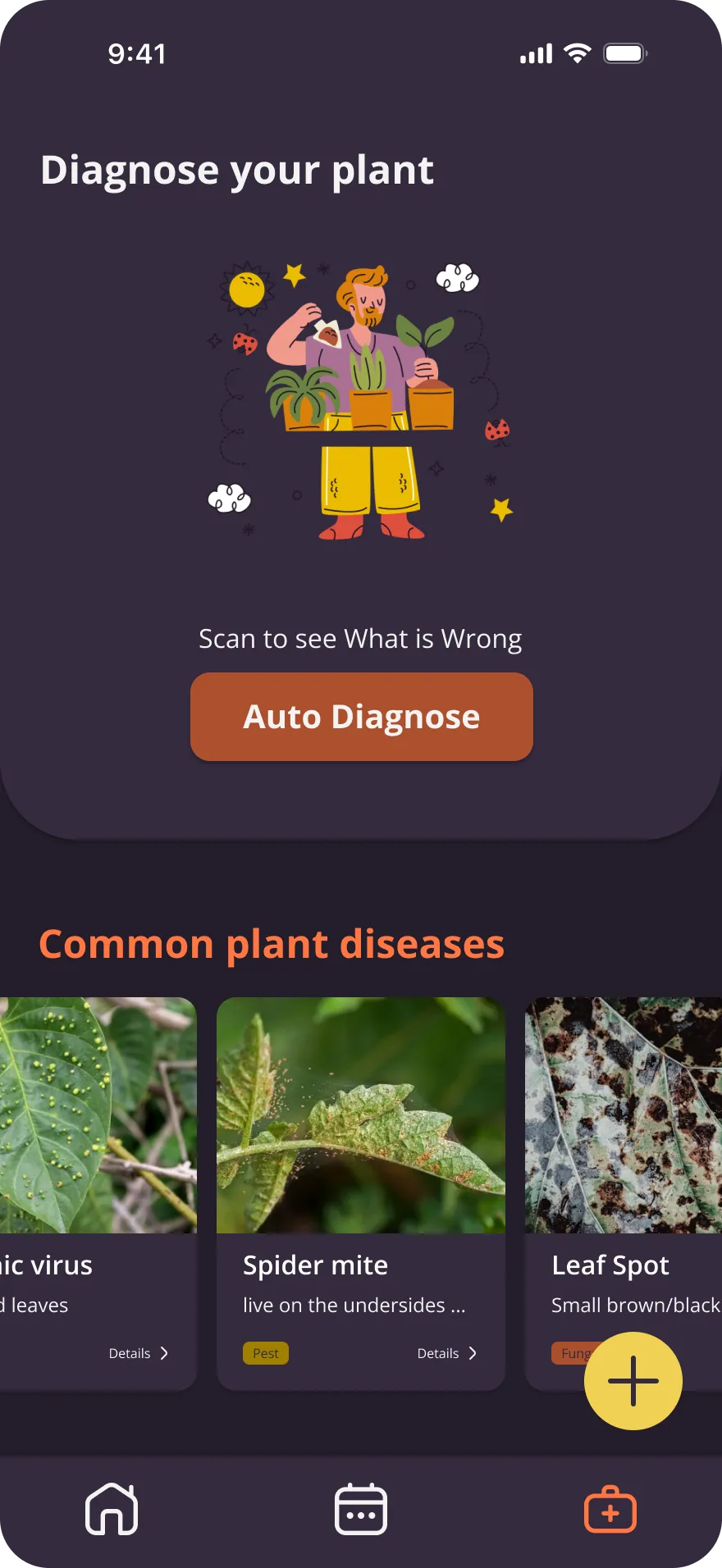Plantify diagnose screen — dark mode