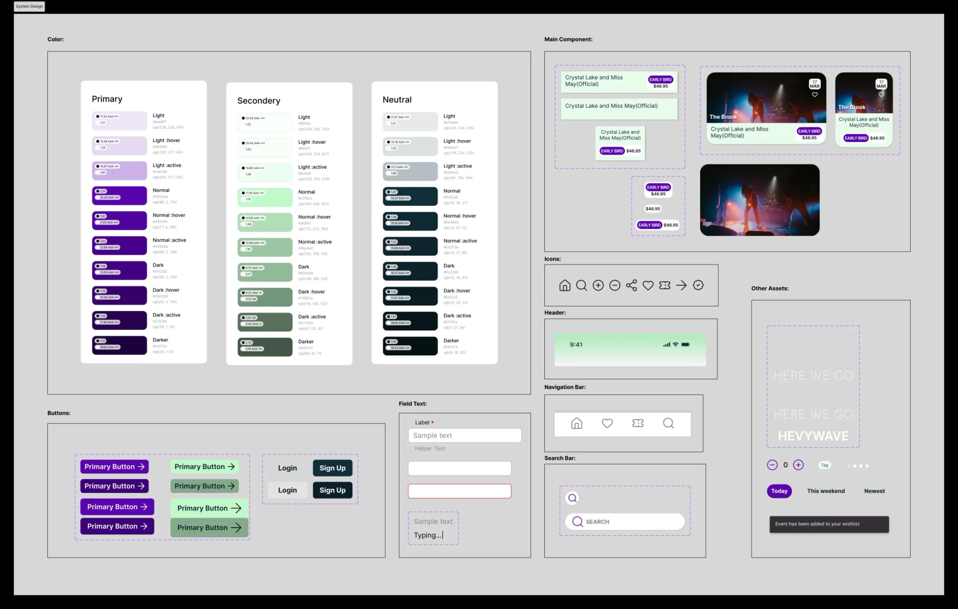 Hevywave design system overview — components, typography, colour, and styles